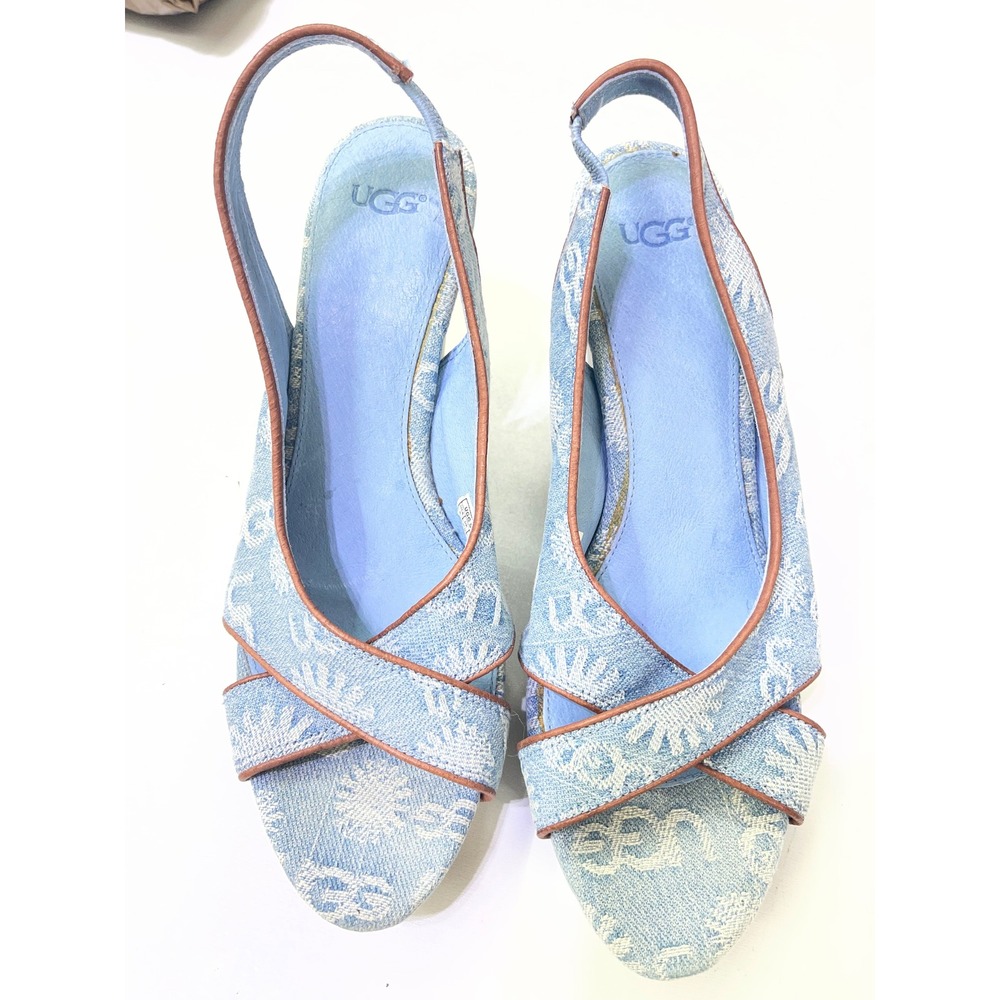 UGG Light Blue Denim Slingback Wedge Sandals